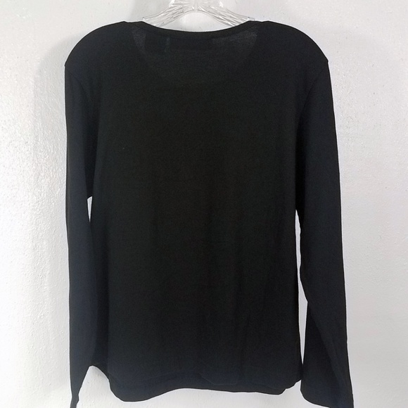 Victoria Jones Black Christmas Reindeer Large Scoop Neck Long Sleeve Shirt Top - Picture 5 of 8